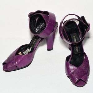 Charles Jourdan Vintage 80s Leather Peep Toe Heels--Made in France